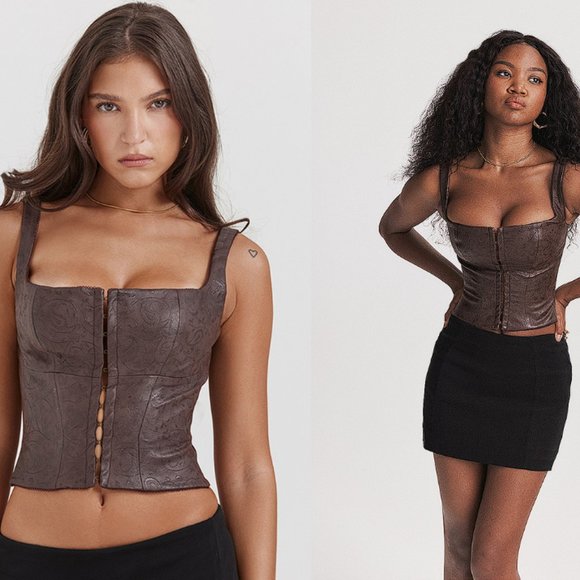 HOUSE OF CB 'Pia' Brown Vegan Leather Corset NWOT